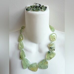 Hand Made Artisan Green Agate Necklace & Earrings Set